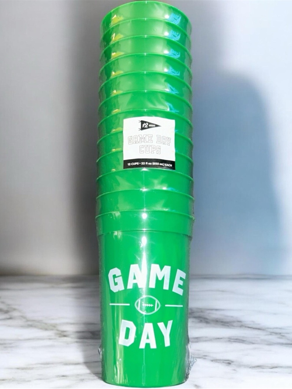 Game Day Green Party Cups - Pack of 12